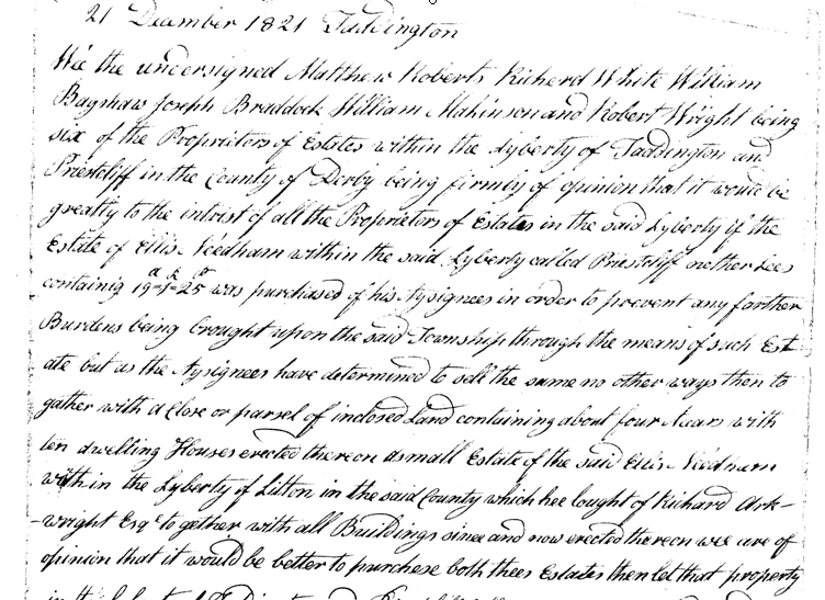 Taddington Document 1821