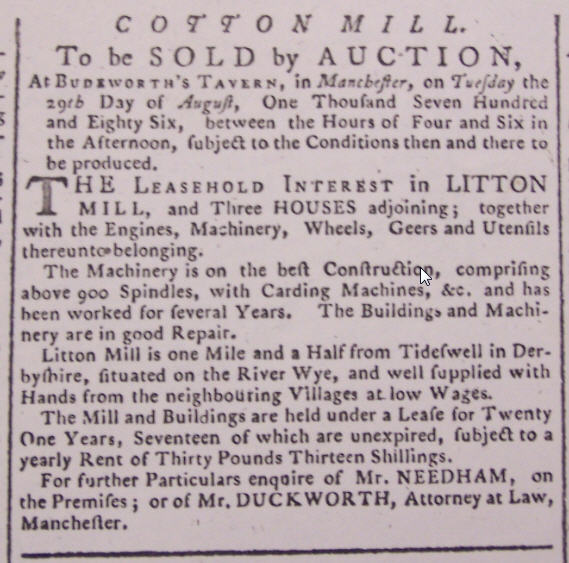 Litton Mill 1786 Auction Notice