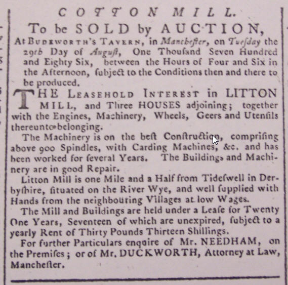 Litton Mill 1786 Auction Notice